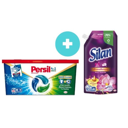 Persil Discs Universal mosószer koncentrátum fehér és világos ruhadarabokhoz 32 mosás 528 g+ AJÁNDÉK:Silan Aromatherapy Magic Magnolia öblítő koncentrátum 54 mosás 594ml