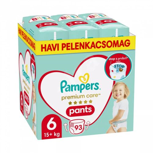 Pampers Premium Care Pants bugyipelenka 6, 15 kg+, HAVI PELENKACSOMAG 93 db