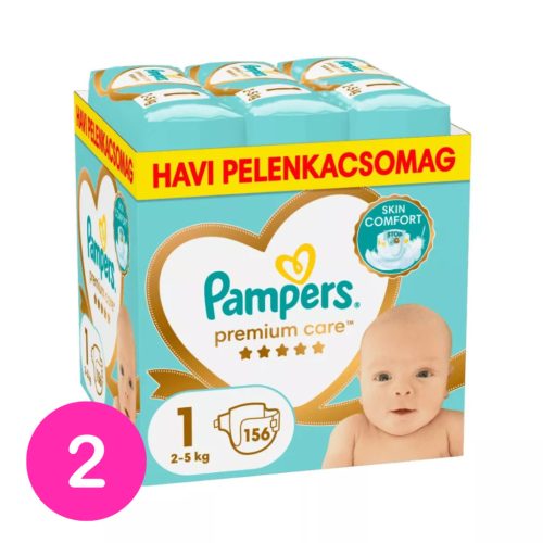 Pampers Premium Care pelenka 1, 2-5 kg, HAVI PELENKACSOMAG 1+1 312 db