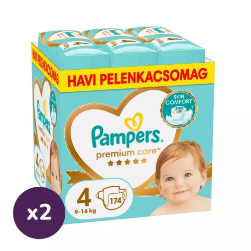 Pampers Premium Care pelenka 4, 9-14 kg, HAVI PELENKACSOMAG 1+1, 348 db