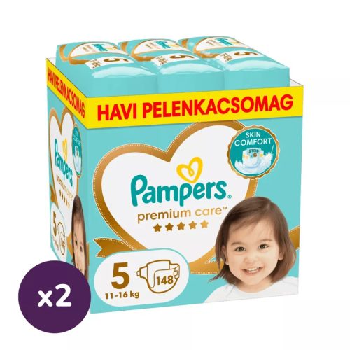 Pampers Premium Care pelenka 5, 11-16 kg, HAVI PELENKACSOMAG 1+1, 296 db