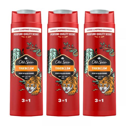 Old Spice Tiger Claw 3 az 1-ben tusfürdő és sampon férfiaknak (3x400 ml)