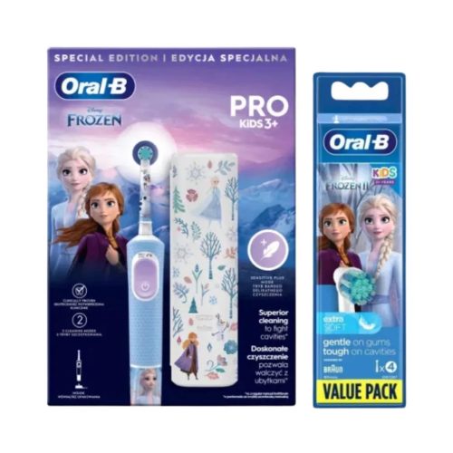 Oral-B Kids Jégvarázs II elektromos fogkefe utazótokkal + Oral-B Frozen Brush Heads pótfej csomag