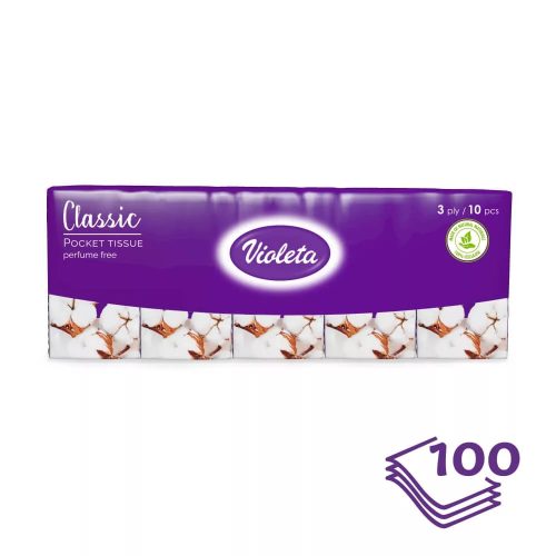 Violeta papírzsebkendő 3 rétegű - classic soft (10x10 db)