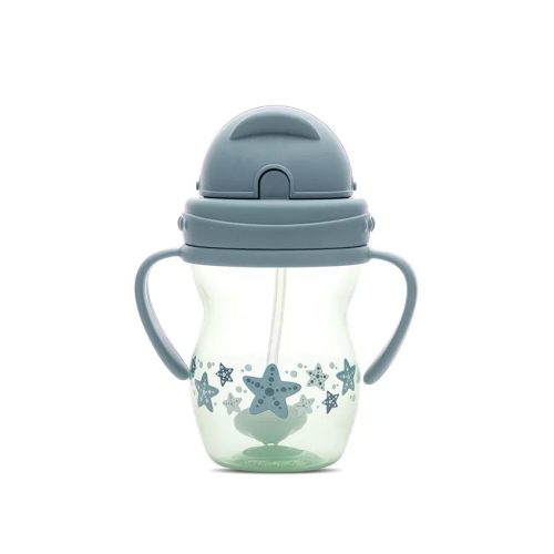 Baby Care szívószálas itató fogantyúval 275ml - Blue/Green