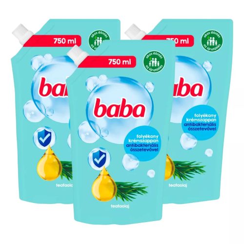 Baba folyékony krémszappan utántöltő antibakteriális összetevővel (3x750 ml)