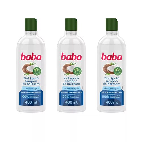 Baba 2in1 sampon és balzsam kókuszolajjal száraz és töredezett hajra 3x400 ml