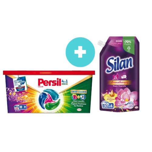 Persil Discs Color mosószer koncentrátum gépi mosáshoz színes ruhadarabokhoz 32 mosás 528 g+AJÁNDÉK:Silan Aromatherapy Magic Magnolia öblítő koncentrátum 54 mosás 594ml