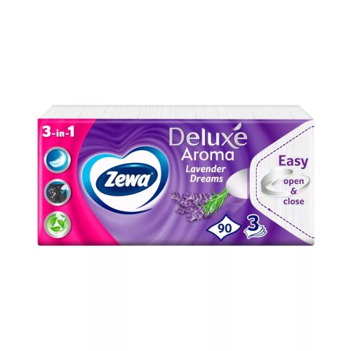 Zewa Deluxe Lavender Dreams 3 rétegű illatosított papírzsebkendő (90 db)