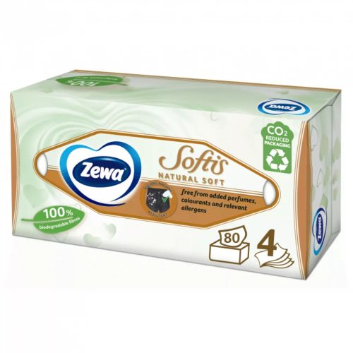 Zewa Softis Natural Soft 4 rétegű illatmentes dobozos papírzsebkendő (80 db)